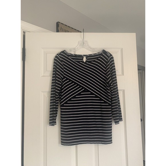 Talbots Asymmetrical Ponte Stretch Rayon T-Shirt Womens Small Stripe Flattering - Picture 4 of 10